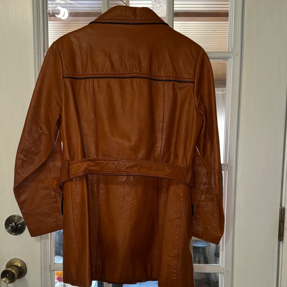 Vintage Brown Womens Leather Jacket with Belt & Removable Faux Fur Vest Small - Picture 4 of 16